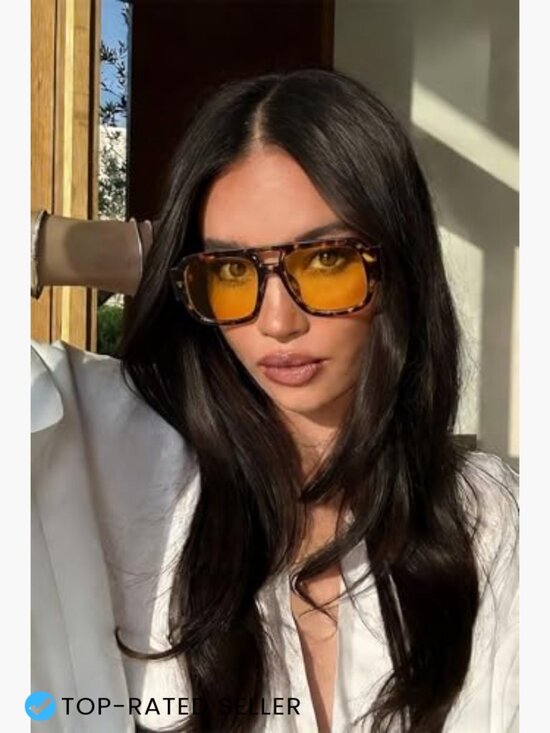 Retro Oversized Aviator Sunglasses Square Double Bridge Trendy UV400 Protection main image 6
